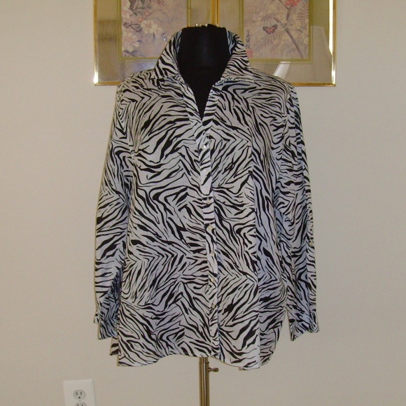 CYNTHIA ROWLEY 100% Linen Blouse 3X Zebra Print - Picture 5 of 13